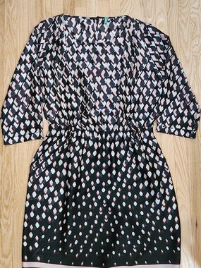 United Colors Of Benetton Black Dress with Pink and White Geometric Print
